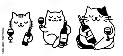 cute cats with wine vector illustration