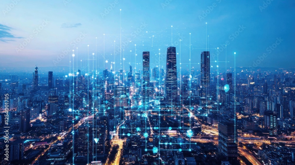 Fototapeta premium Smart City at Night: A Network of Connections