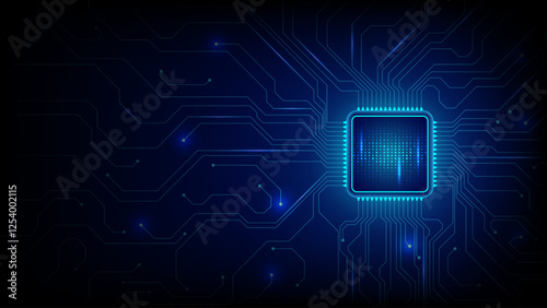 AI Processor with Futuristic Circuit Board Background