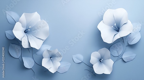 Elegant paper flower arrangement in soft blue tones showcasing delicate artistry and contemporary design : Generative AI