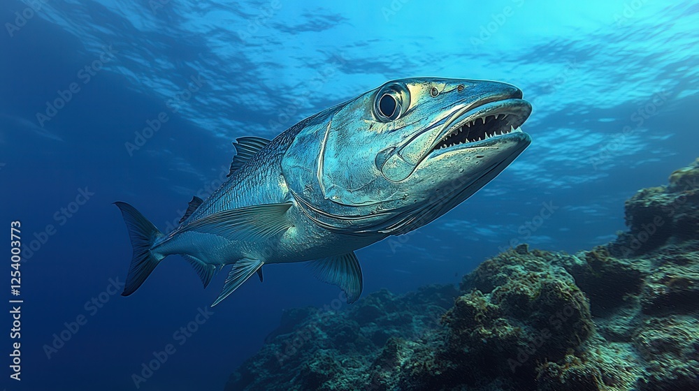 Fototapeta premium Majestic Fish in a Vibrant Underwater Realm Swimming Near a Coral Reef