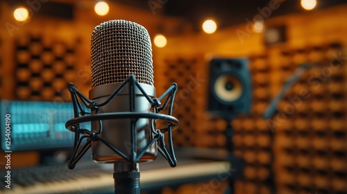 Studio microphone recording session, music production