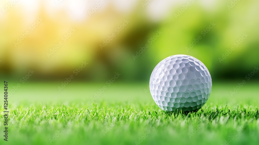 A close up of a pristine golf ball resting on lush grass in a bright outdoor setting : Generative AI A close up of a pristine golf ball resting on lush grass in a bright outdoor setting : Generative AI