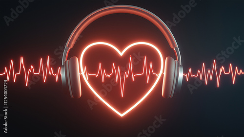 red heart heartbeat with headphones