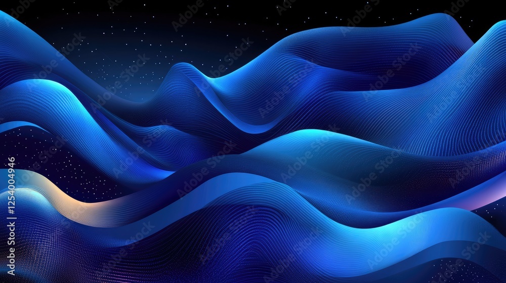 Obraz premium Abstract waves in blue hues create a dynamic, flowing visual effect against a dark backdrop.