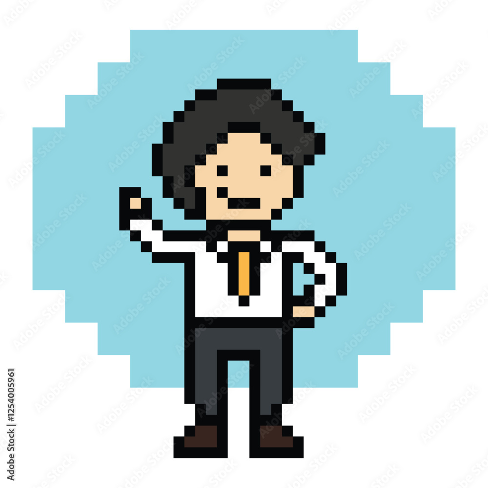Fototapeta premium Cartoon cute pixel cartoon 8bit character business man businessman smart work game for decoration business 8 bit male career smart character game 8bit png vector.