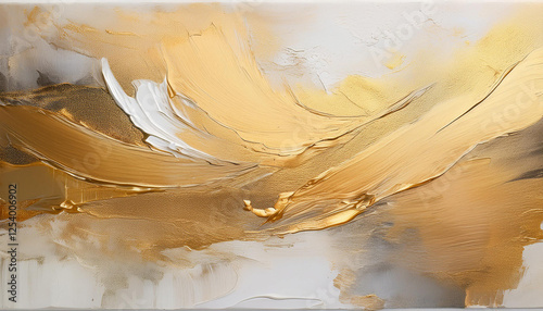 art modern oil and acrylic smear blot canvas painting wall abstract texture gold bronze beige and white color stain brushstroke texture background generative ai