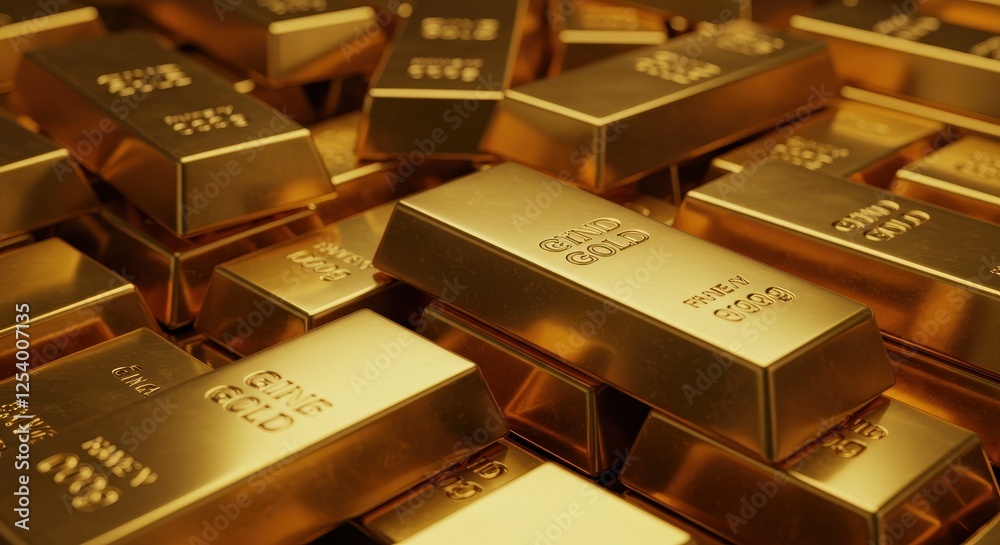A rich and luxurious image showcasing an array of gold bars stacked and scattered filling the frame A rich and luxurious image showcasing an array of gold bars stacked and scattered filling the frame