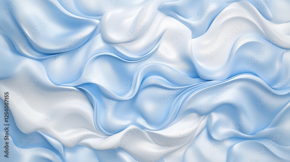 Obraz premium A smooth, flowing fabric in soft shades of blue and white creates a serene atmosphere, This image can enhance a variety of projects, including websites, flyers, or product packaging,