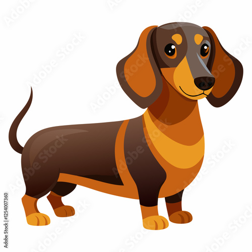 dachshund dog isolated on white, Color vector illustration. Pet animal, Cartoon Vector 