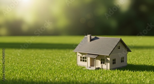 Wallpaper Mural small model house on the outdoor grass, sunshine light, real state concept, banner, copy space Torontodigital.ca