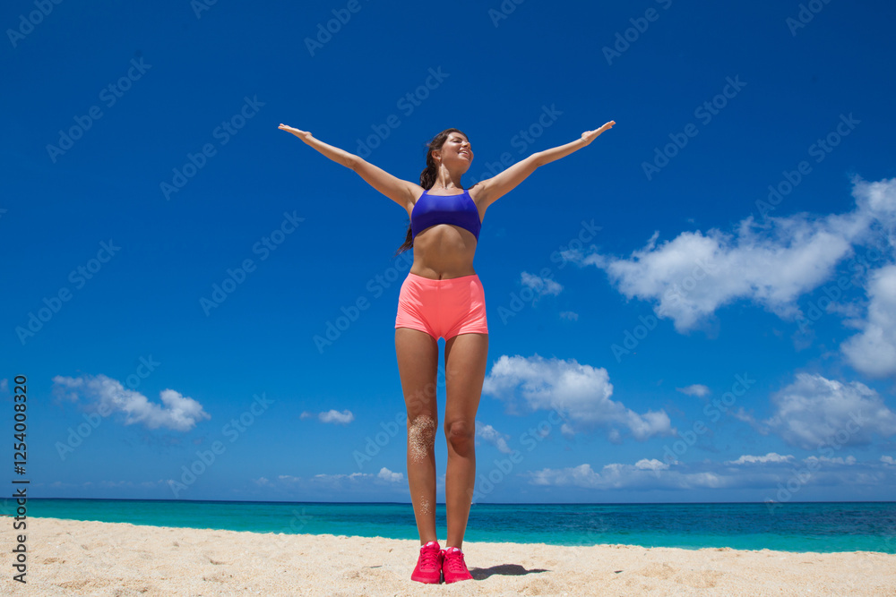 woman run by sand beach in sportwear woman run by sand beach in sportwear