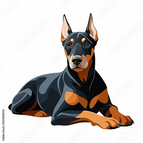 doberman pinscher dog isolated on white, Color vector illustration. Pet animal, Cartoon Vector 