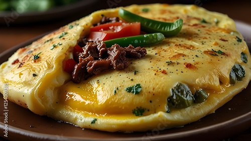 Fluffy Golden Denver Omelet with Bell Peppers, Onions, and Beef