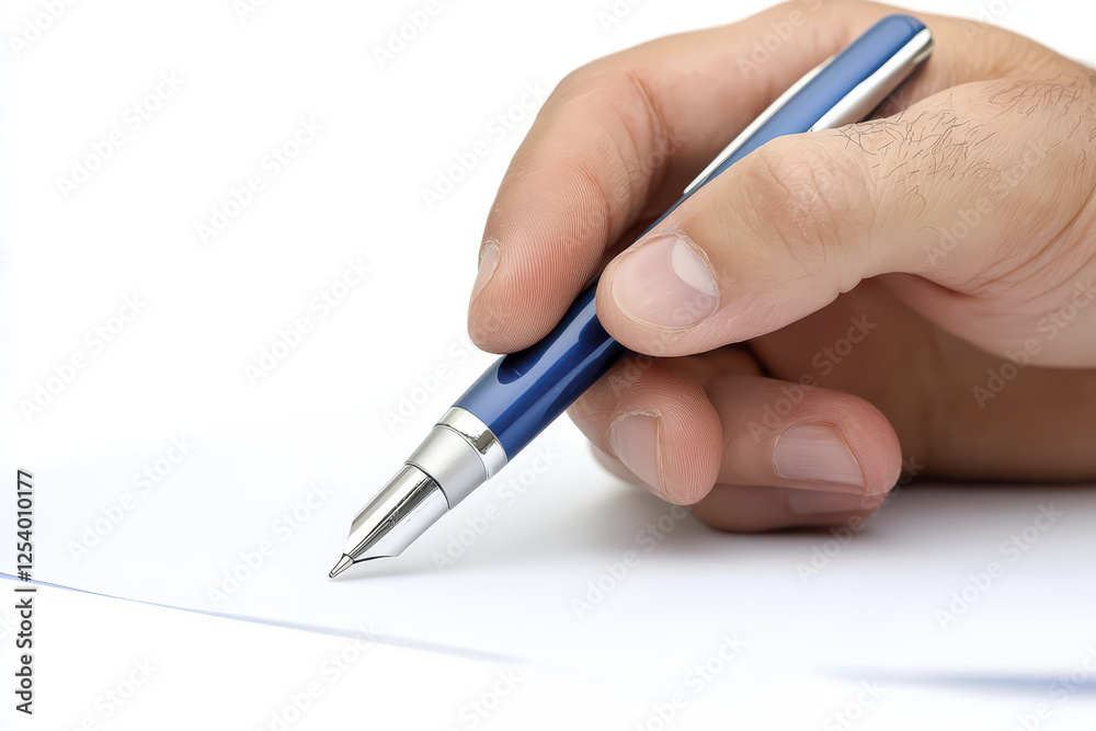 person holding blue pen over blank sheet of paper, ready to write person holding blue pen over blank sheet of paper, ready to write