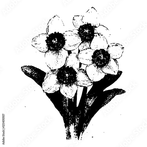 daffodil flowers black and white vector