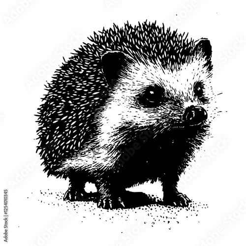 hedgehog black and white vector illustration