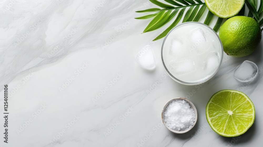 Refreshing iced drink with lime and salt on marble table Refreshing iced drink with lime and salt on marble table