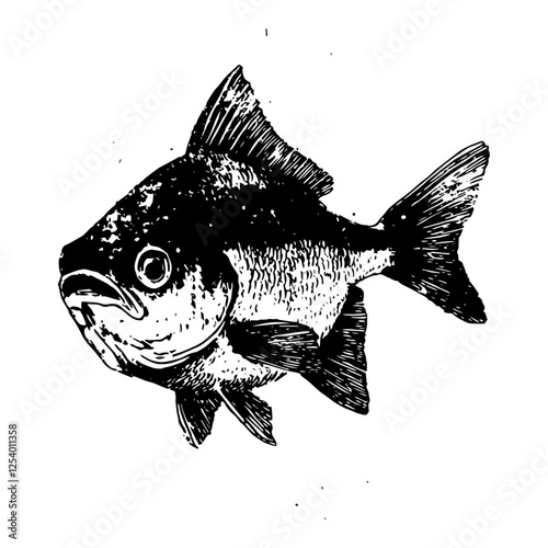 vector illustration of a tropical fish in vintage engraving style, black and white aquatic life design