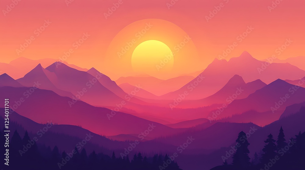 Fototapeta premium Majestic Sunset Over Purple Mountain Ranges