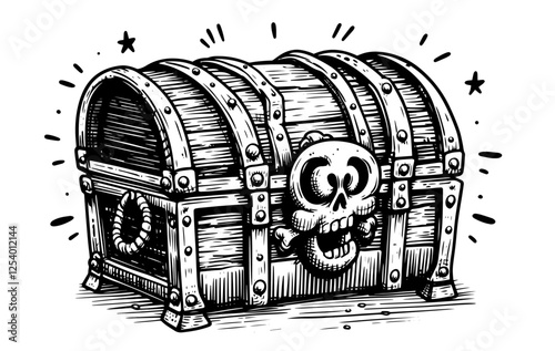 pirate treasure chest with skull lock vector illustration
