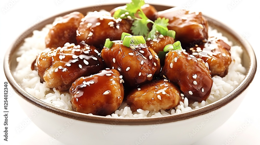 Delightful chicken served on rice with herbs and a tasty glaze on top : Generative AI Delightful chicken served on rice with herbs and a tasty glaze on top : Generative AI