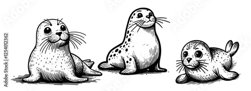 artistic marine life vector featuring adorable seals