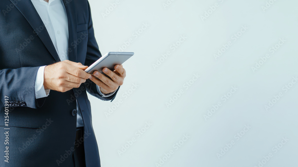 Businessman using tablet for market analysis in professional setting Businessman using tablet for market analysis in professional setting