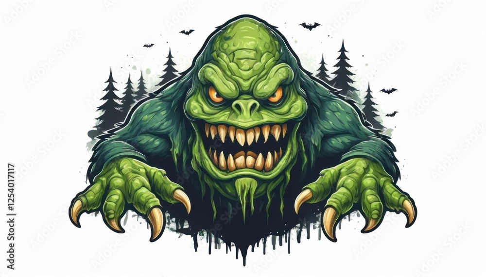 Fototapeta premium spooky swamp monster mascot logo with swampy skin illustration on a white background