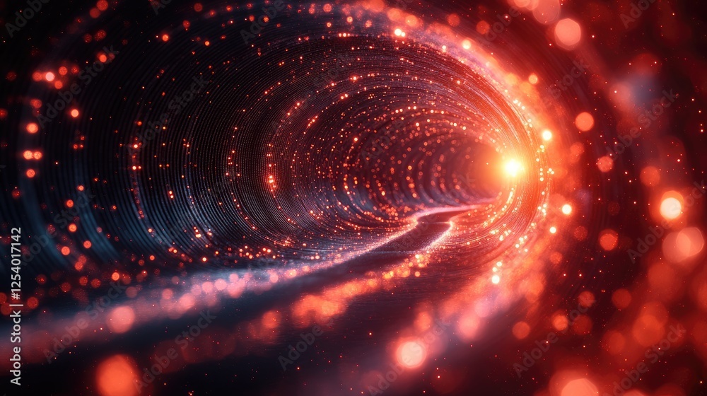 Obraz premium A vibrant, abstract tunnel of light and particles, suggesting movement through space.