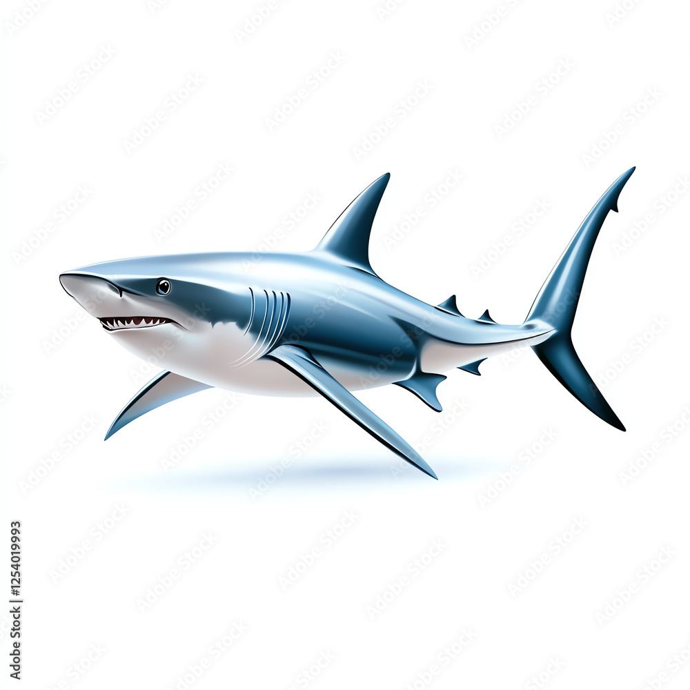 Fototapeta premium A realistic illustration of a fierce shark swimming gracefully through clear waters. Perfect for educational materials, ocean-themed projects, or marine life awareness campaigns.