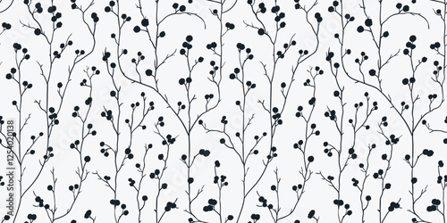 winter pattern with pastel berries on branches is drawn by hand. vector illustration