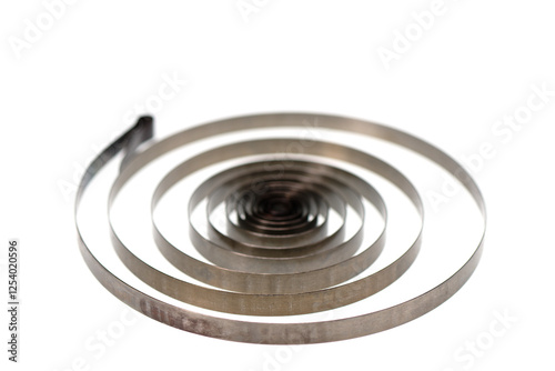 Metal coiled spring on white background
