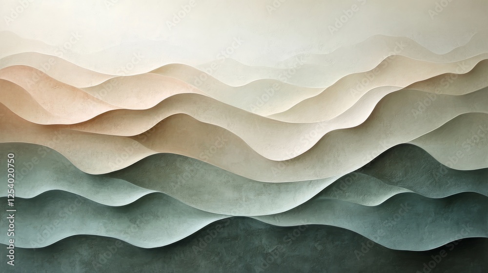 Fototapeta premium Abstract layered landscape with wavy shapes in muted colors