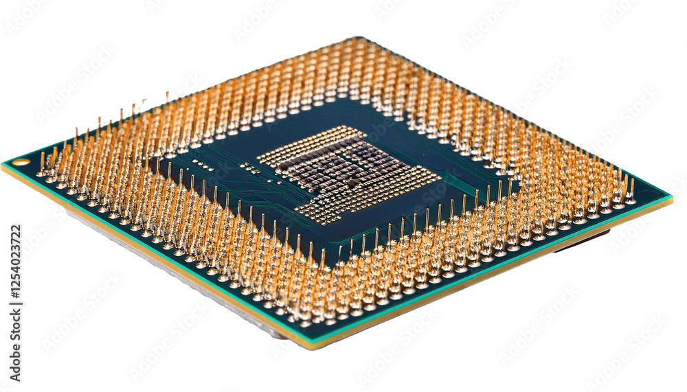 Cpu with gold pins showing on transparent background Cpu with gold pins showing on transparent background