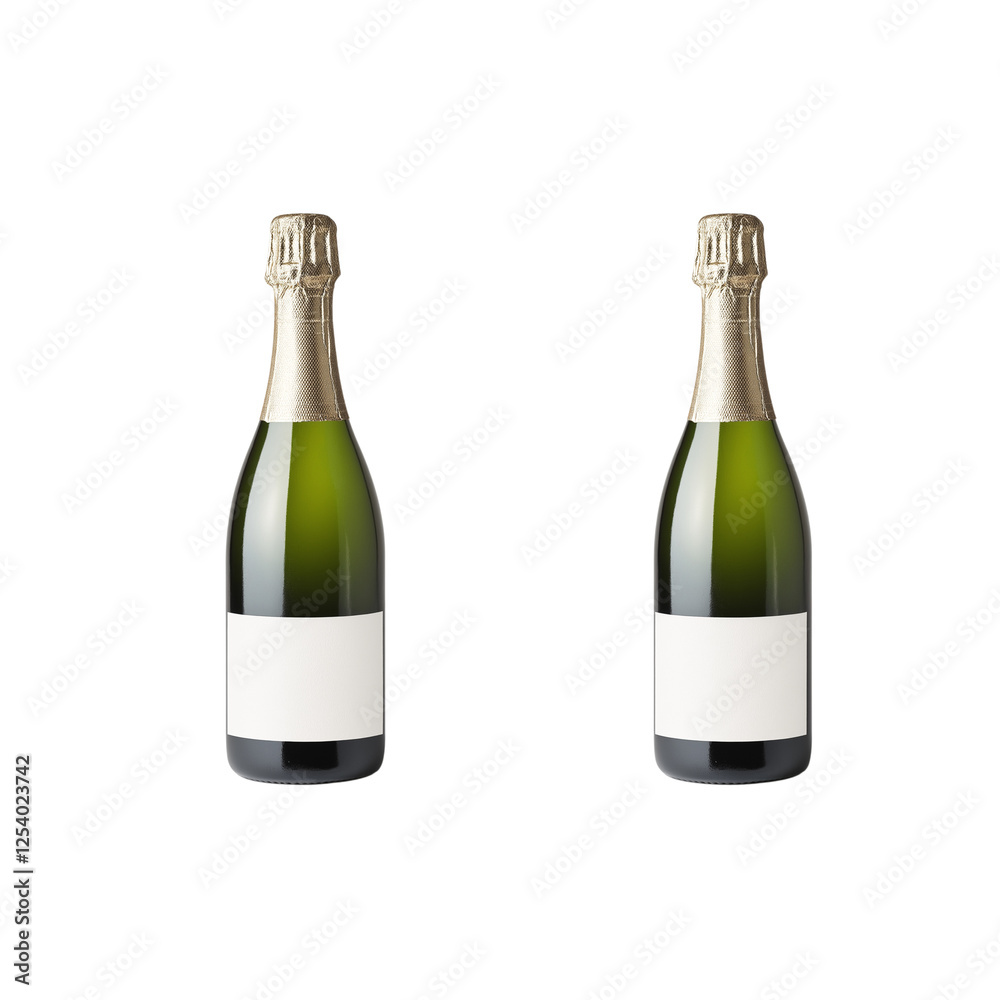 Two bottles of champagne, one bottle is filled with white wine and the other has no label on it. transparent background Two bottles of champagne, one bottle is filled with white wine and the other has no label on it. transparent background