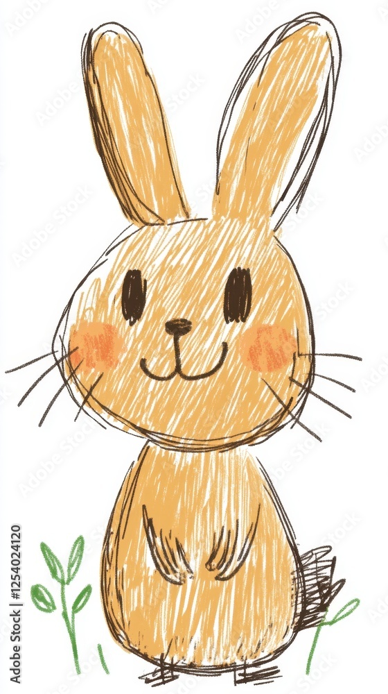 Obraz premium Adopt a Rescued Rabbit Month Cute cartoon rabbit with brown fur and blush cheeks on grass