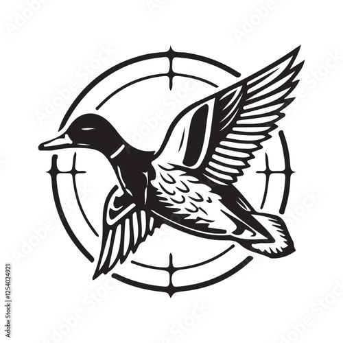 Modern floating duck and hunting logo. Vector illustration.