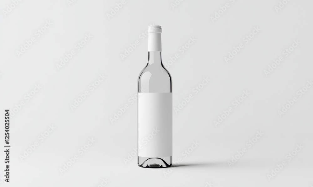 Clear wine bottle mockup, blank label, studio, white background, design template Clear wine bottle mockup, blank label, studio, white background, design template