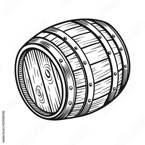 Beer classic wooden barrel illustration vintage vector art style isolated on a white background