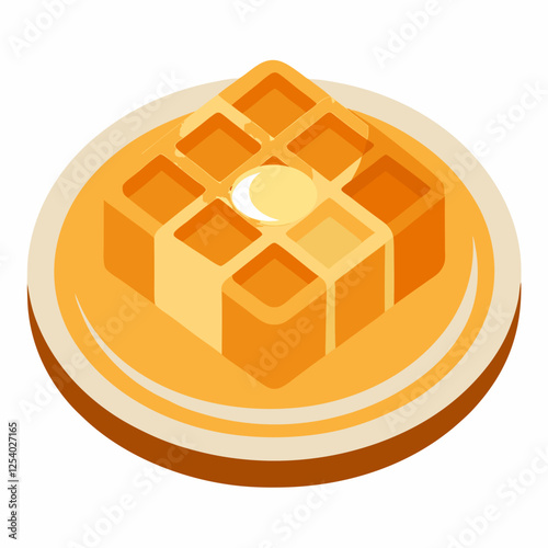 A plate of waffles with butter and syrup vector on white background.