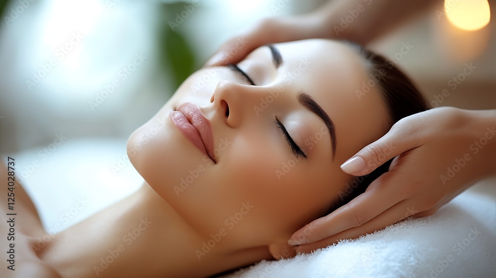 Obraz premium Soothing spa session with a young woman enjoying a gentle massage with flowers around her : Generative AI