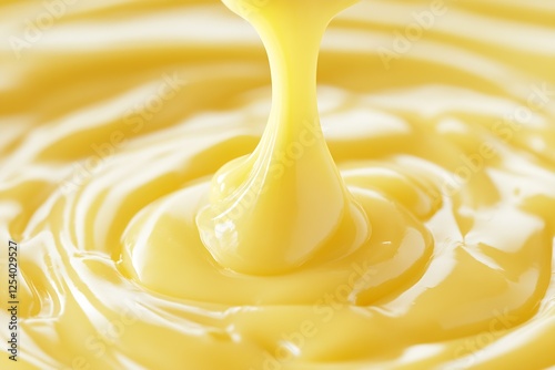 Close up view of thick creamy yellow sauce or condiment perfect for food photography and culinary use : Generative AI photo