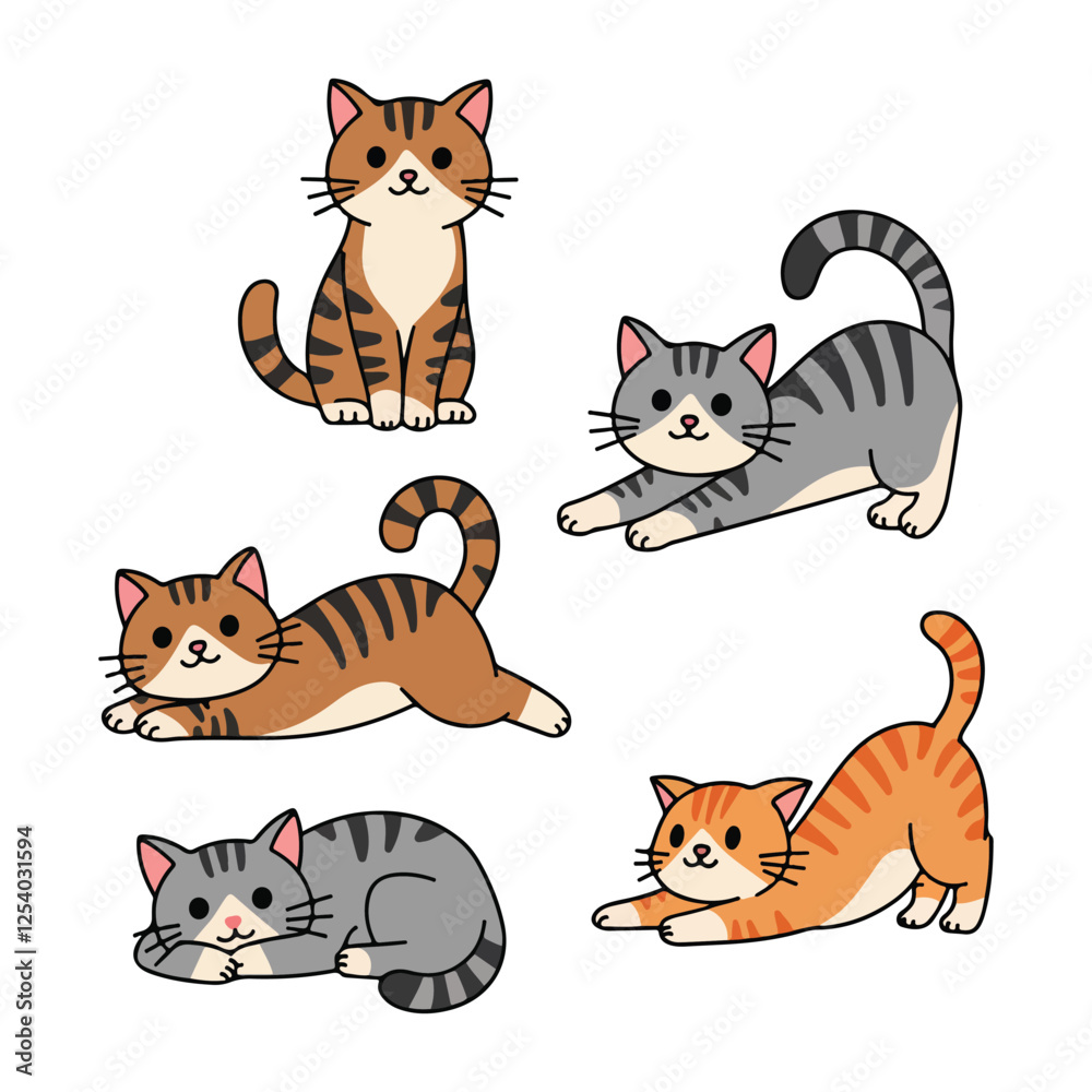 Obraz premium Cute Cartoon Cat Illustrations - Adorable Playful Kittens in Digital Art and Vector Graphics