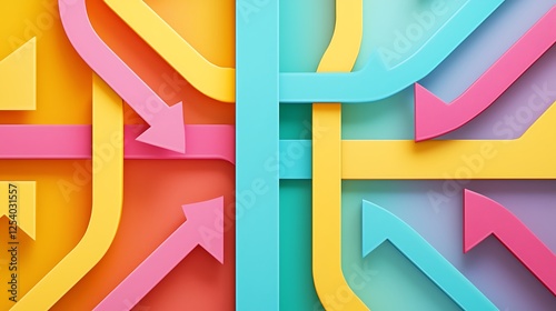 Interconnected geometric arrows creating a flow team synergy