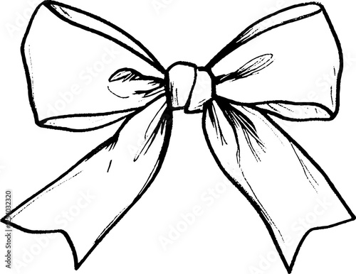 A hand-drawn illustration of a decorative bow with long tails, suitable for gift wrapping or decoration.