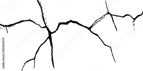 A black and white illustration of cracked surfaces resembling tree branches or lightning bolts. The cracks are irregular and jagged, creating an abstract pattern.