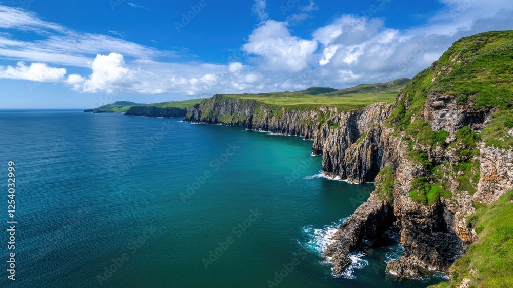 Fototapeta premium Scenic coastal cliffs with blue ocean and clear sky