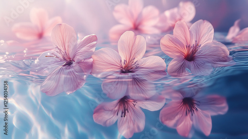 Delicate Flowers Blooming Underwater with Watercolor Textures