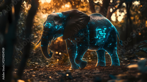 Holographic ai assistant providing wildlife photography tips, holographic ai assistant, nature photography. Holographic Wildlife. Illustration